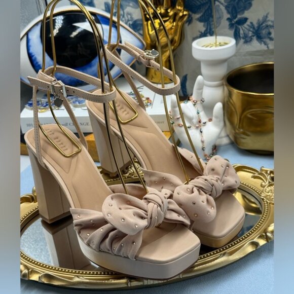 🆕 TED BAKER 🧿 NWOT MADDY Pink Crystal Embellished Bow Platform Sandals, Sz 7 - Picture 8 of 15